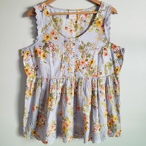 Floral Eyelet Babydoll sleeveless blouse